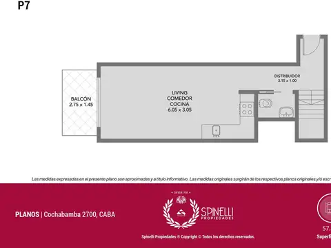 Departamento 2 ambientes con 1 baño