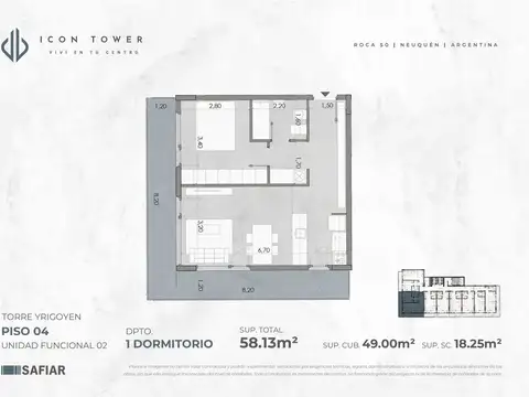 Departamento 2 ambientes con 1 baño