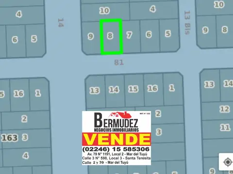 Lote Venta Mar Del Tuyu Calle 81 Entre 13 bis Y 14