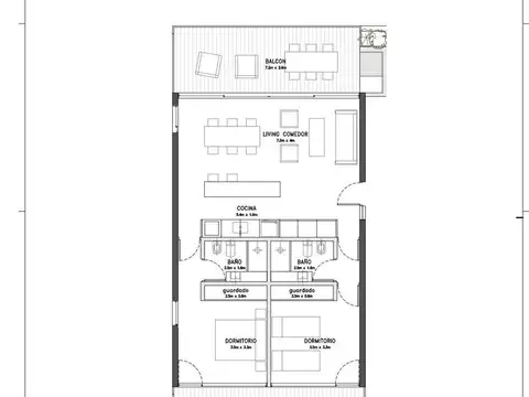 Departamento 3 ambientes con 2 baños