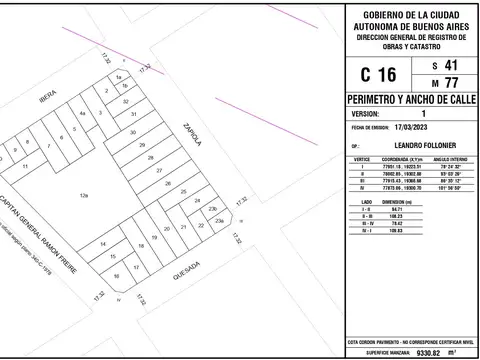 Terreno en Venta 8,62  mts Frente