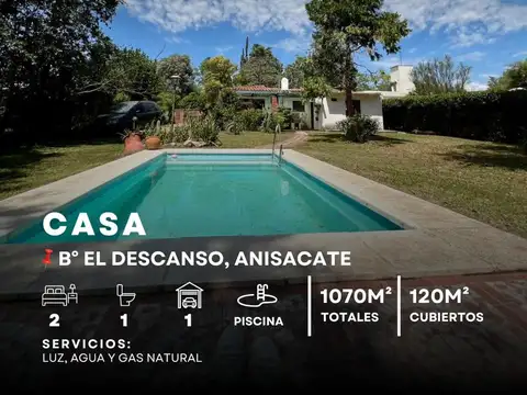 Chalet de 2 Dormitorios con Pileta en Venta, B. El Descanso - Anisacate