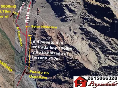 5000m2 a 790m de Ruta 7 Arroyo Uspallata pasa x el Terreno
