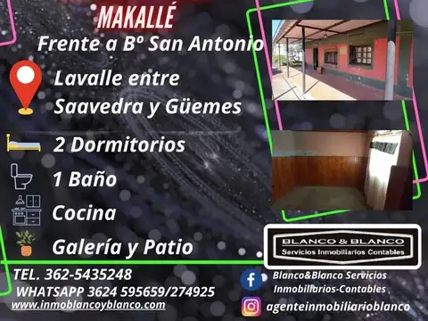 Se Vende Casa de 2 dormitorios en Makallé Chaco