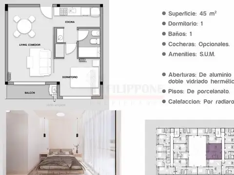 Departamento en Venta de 1 dormitorio
