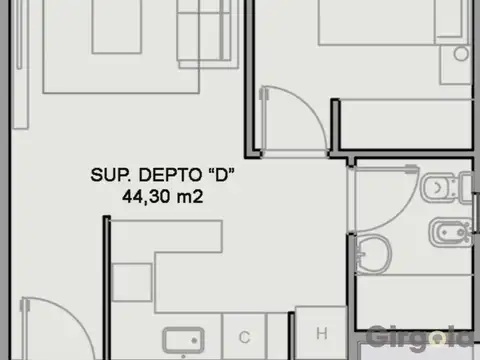 Departamento 2 ambientes con 1 baño