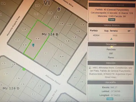 Terreno en Venta 57  mts Fondo