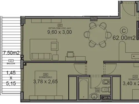 Departamento en Venta de 3 ambientes
