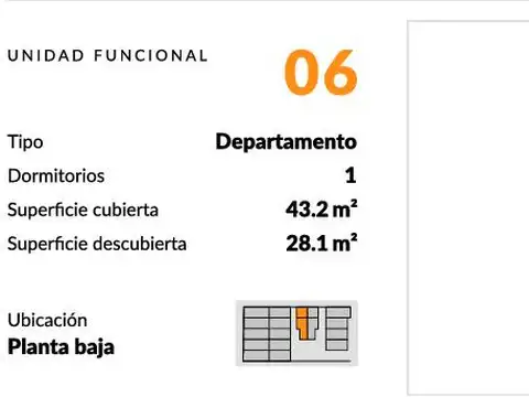 Departamento en Venta de 1 dormitorio