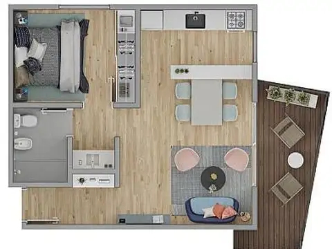 Departamento 2 ambientes con 1 baño