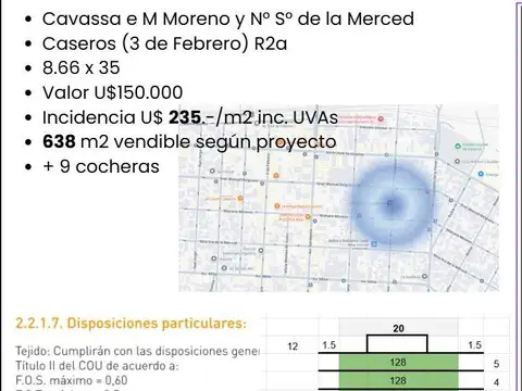 Venta Terreno en  Caseros potencial constructivo Baja incidencia OPORTUNIDAD INVERSION