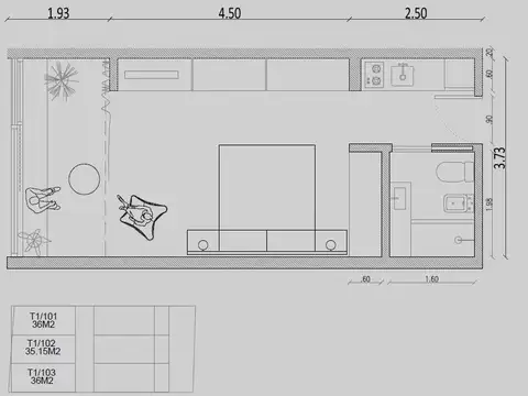 Departamento Monoambiente con 1 baño