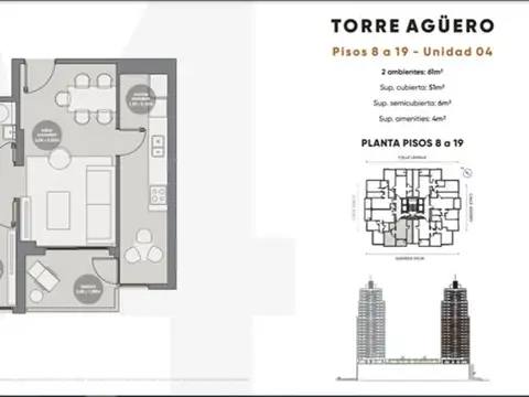 Departamento 2 ambientes con 1 baño