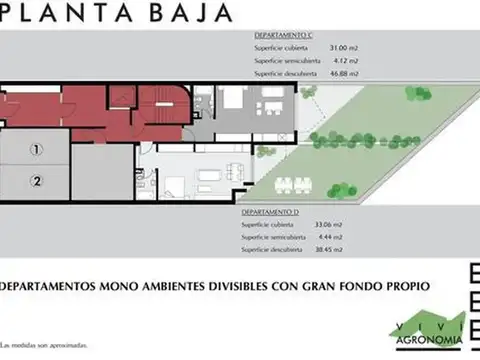 VIVI AGRONOMIA - MONOAMBIENTES DIVISIBLES DE 37 a 47 M2 APRO