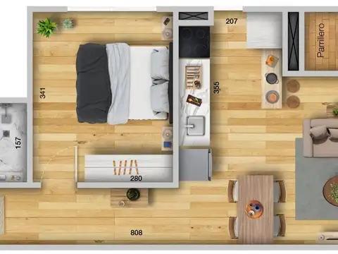 Departamento 2 ambientes con 1 baño