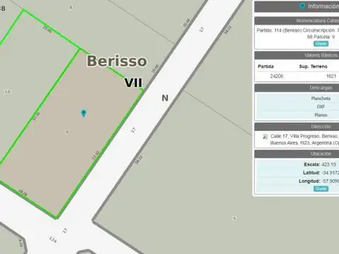Terreno en Venta de 1621,0 m2
