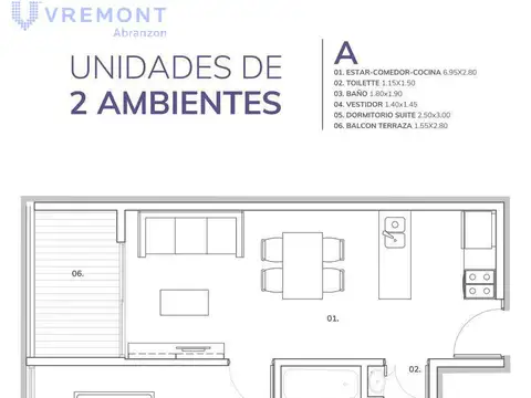 Departamento en Venta de 2 ambientes