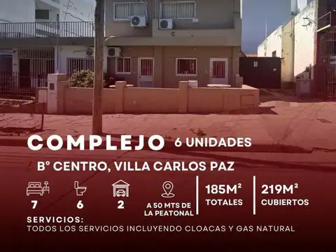VENTA COMPLEJO TURÍSTICO DE 6 DEPARTAMENTOS EQUIPADOS EN PLENO CENTRO DE CARLOS PAZ