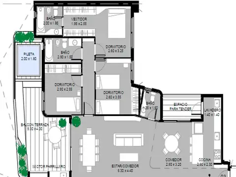 Departamento 4 ambientes con 2 baños