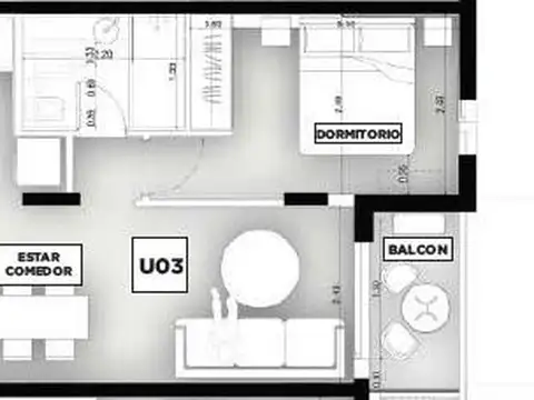 Departamento 3 ambientes con 1 baño