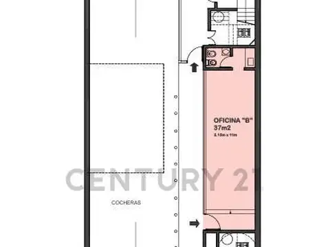 Oficina Monoambiente con 1 baño