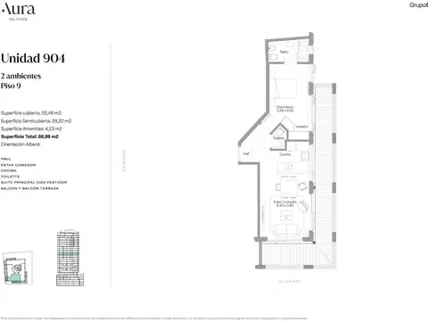 Venta departamento 2 ambientes en Olivos en pozo