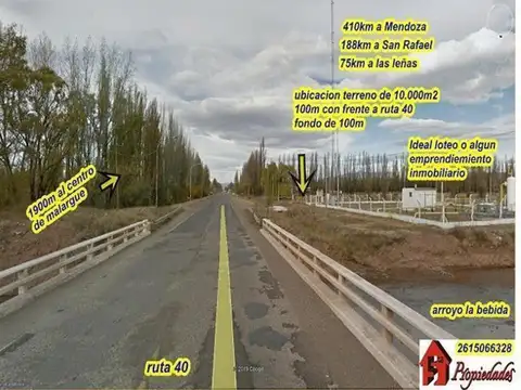 Excelente terreno de 1ha sobre ruta 40 a 1900m centro Malarg