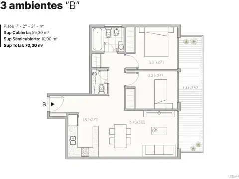 Departamento en Venta de 3 ambientes