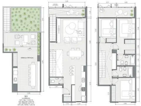 Depto Tipo Casa en Venta de 4 ambientes