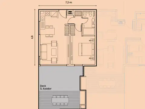 Departamento 2 ambientes con 1 baño