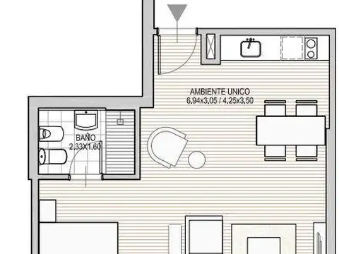 Departamento Monoambiente con 1 baño