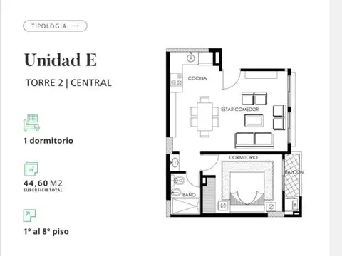 Departamento en Venta de 1 dormitorio