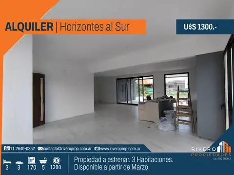 Alquiler Casa - 3 Habitaciones - A estrenar - Horizontes al Sur