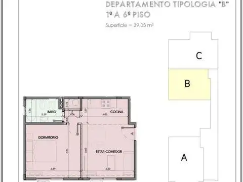 Departamento 2 ambientes con 1 baño