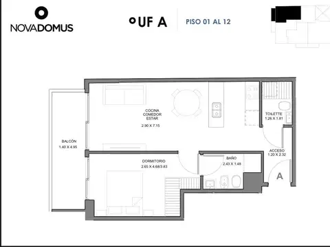 Departamento en Venta de 1 dormitorio