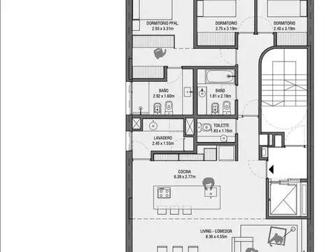 Departamento 4 ambientes con 2 baños