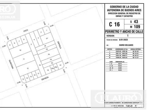 Terreno en Venta 8  mts Frente