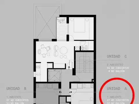 Departamento Monoambiente con 1 baño