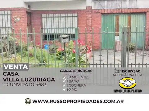 Venta Casa 3 Ambientes Villa Luzuriaga