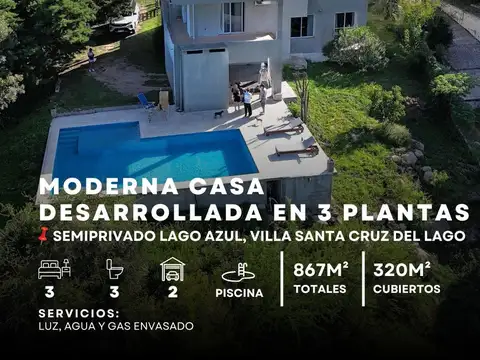 Venta Casa de 3 Dormitorios Pileta Hidromasaje En Semi Privado Lago Azul - Villa Santa Cruz del Lago