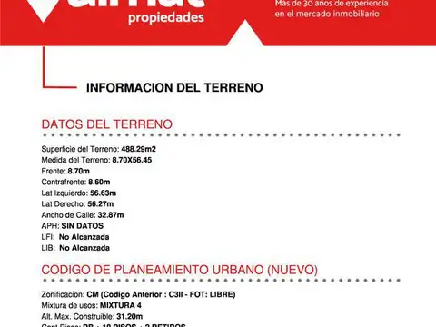 Terreno en Venta de 488,0 m2