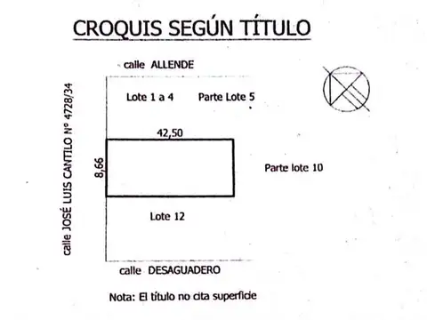 Terreno en Venta 8  mts Frente