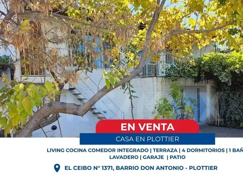 CASA 4 DORM B° DON ANTONIO EN VENTA - PLOTTIER