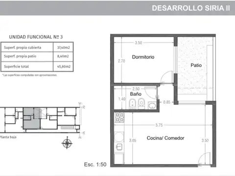 Departamento 3 ambientes con 1 baño