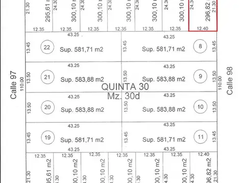 Terreno en Venta 12  mts Frente