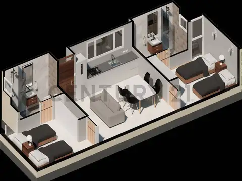 Departamento 3 ambientes con 2 baños