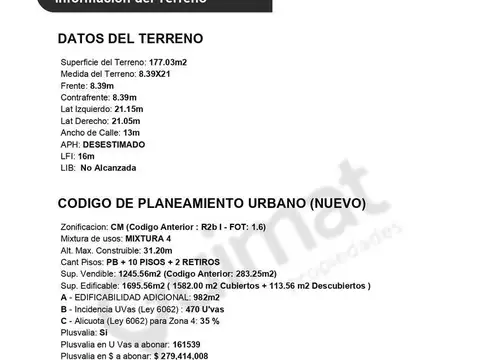 Terreno en Venta de 177,0 m2