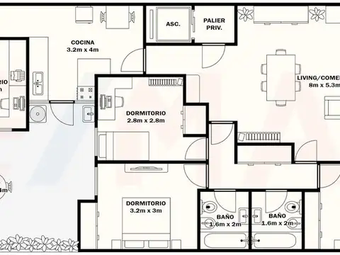 Departamento 4 ambientes con 2 baños