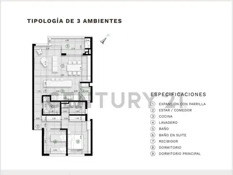 Departamento 3 ambientes con 1 baño