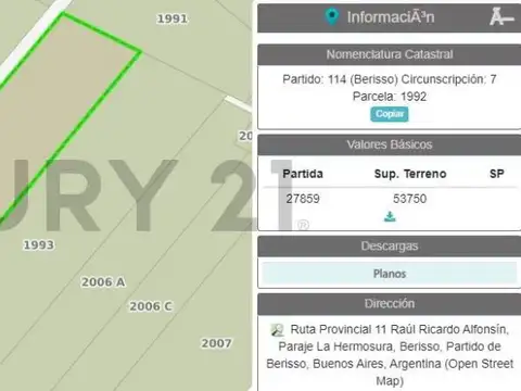 Campo en venta sobre Ruta 11